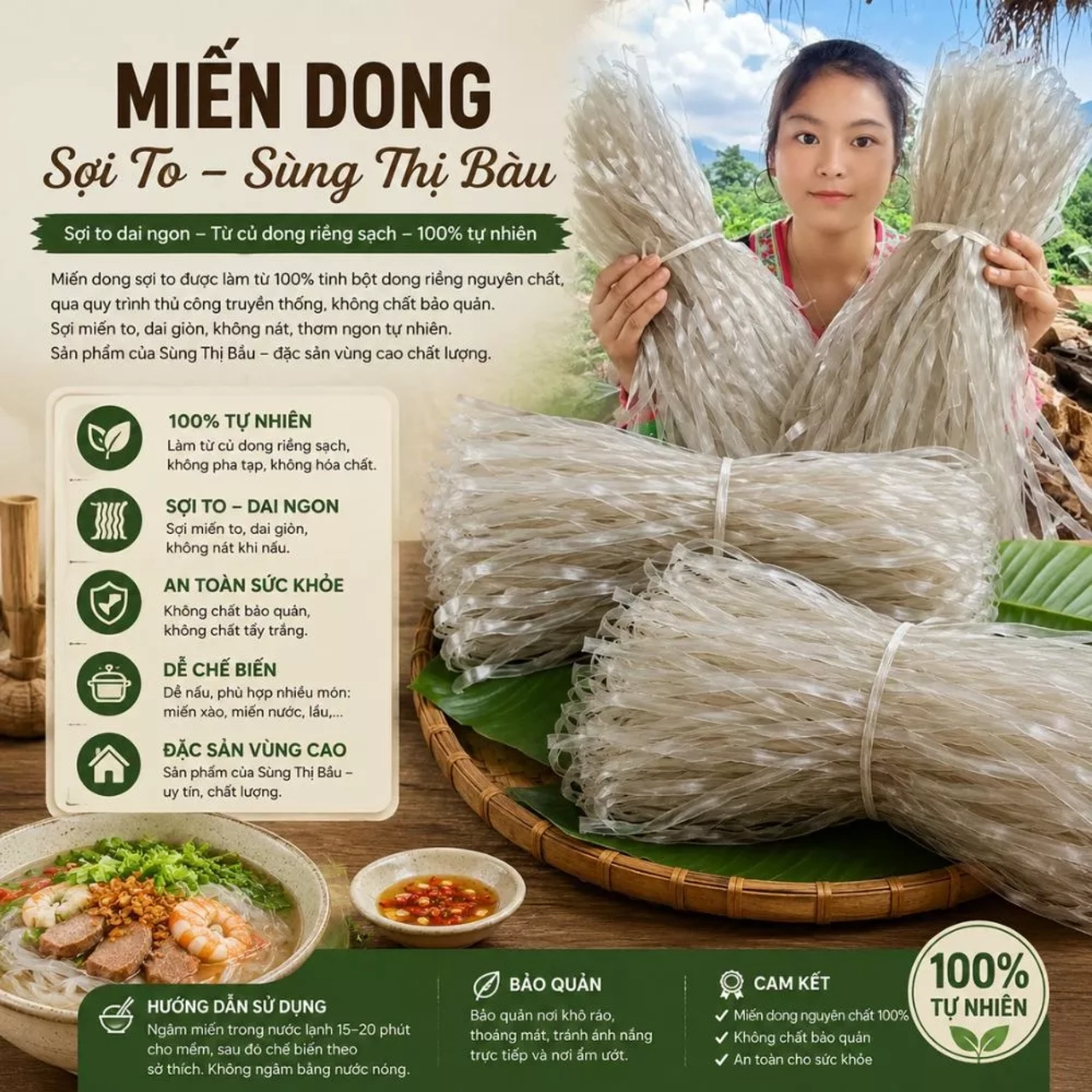 Miến Dong Sợi To Sùng Thị Bầu – Miến Dong Nguyên Chất, Dai Ngon, Không Nát